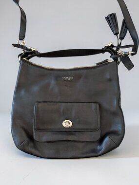 COACH Black Leather Shoulder Hobo Crossbody Bag